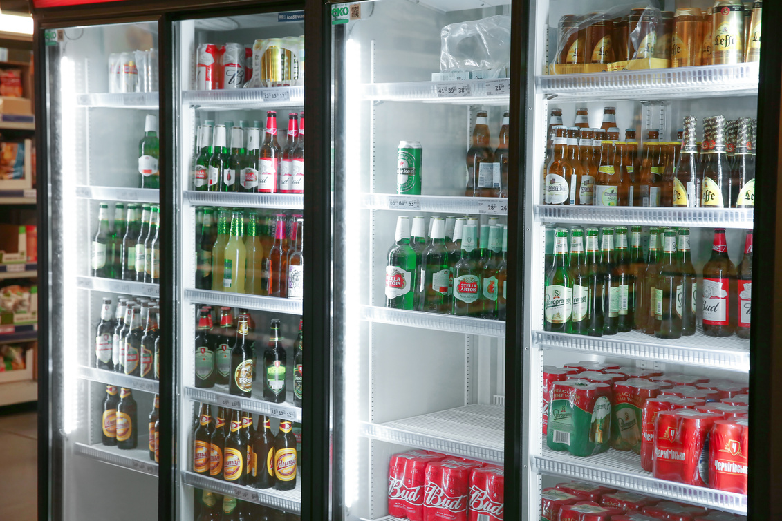 Refrigerators with Popular Alcohol Drinks in Hypermarket